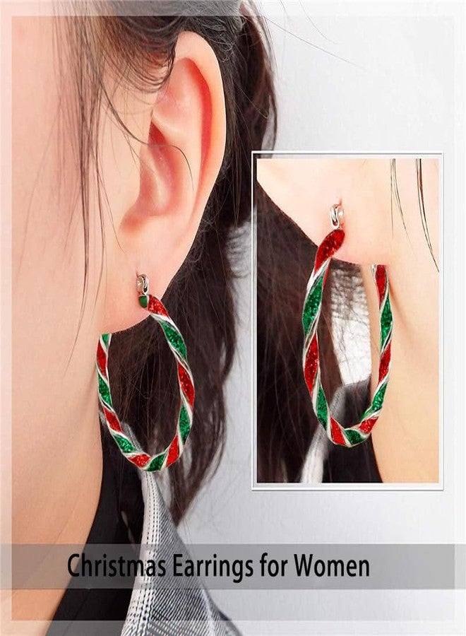 Cicod Christmas Earrings for Women,Sparkling Xmas Hoop Earrings Red Green Theme Earrings Christmas Jewelry Stocking Stuffers for Women Costume Accessories - Image 5